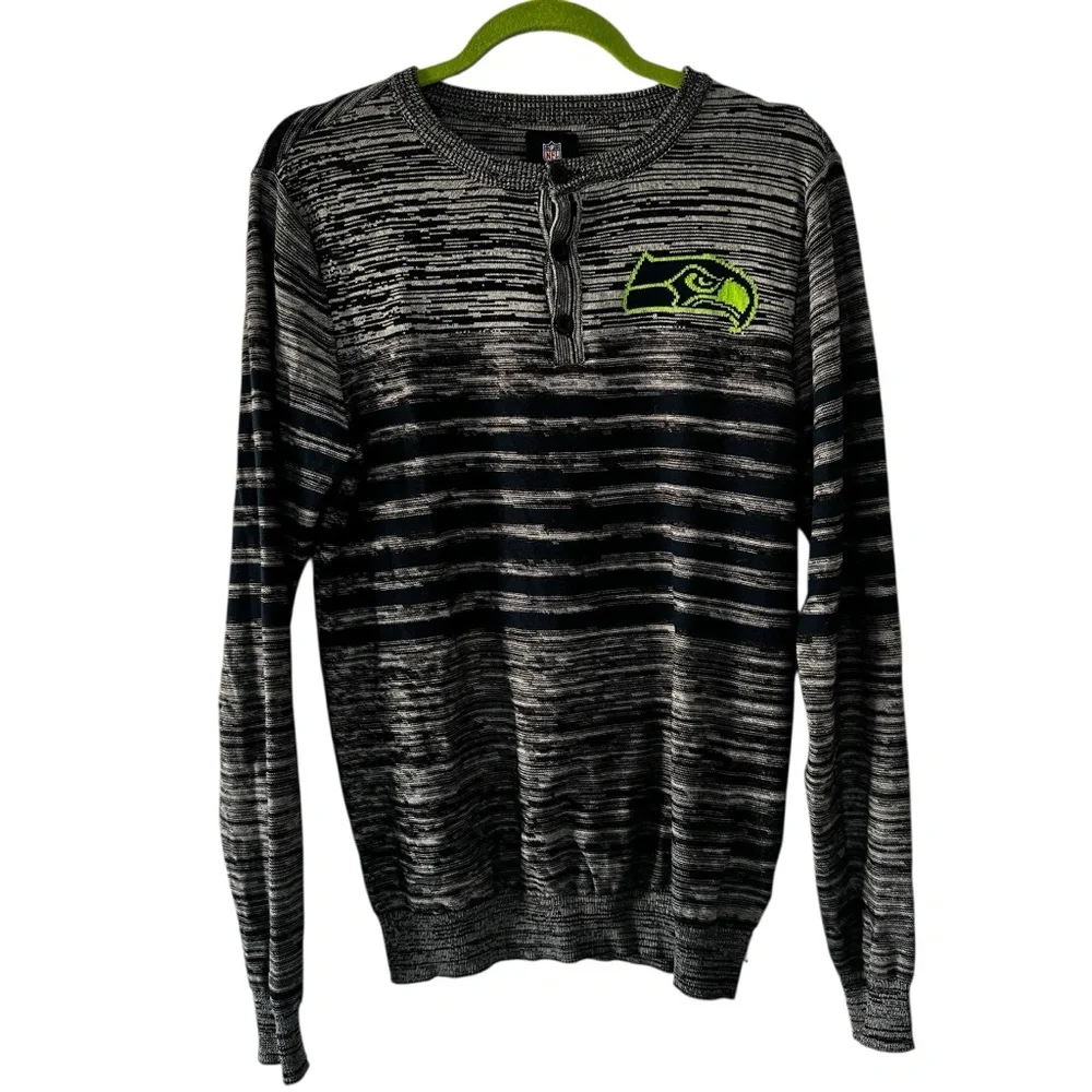 NFL Team Apparel Seattle Seahawks Henley Long Sleeve Logo Sweater Mens Small - Picture 3 of 13